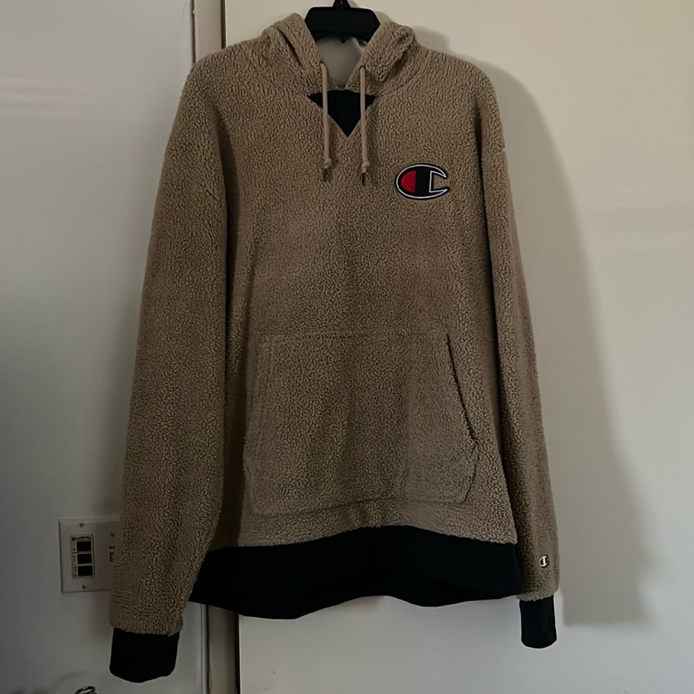 Champion Tan Hoodie with Black Accents